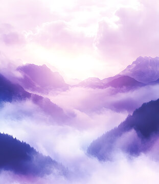 山峰云霧景觀紫色天空
