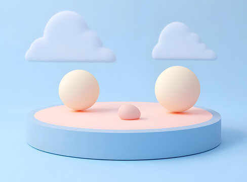 云朵與球體抽象3D渲染