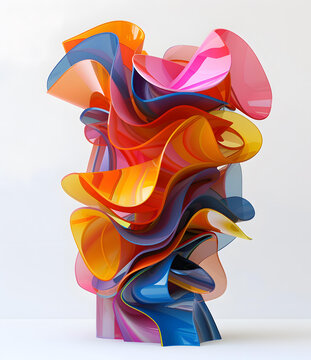 五彩繽紛的抽象 3D 渲染的交織半透明波浪形狀