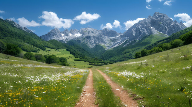 山脈中的土路和草地