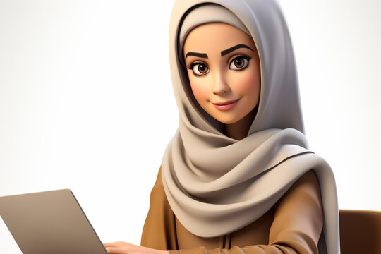 穆斯林女性在辦公桌前工作