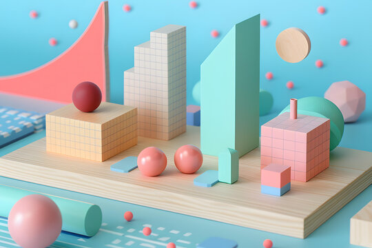 柔和色調(diào)的抽象幾何圖形3D組合