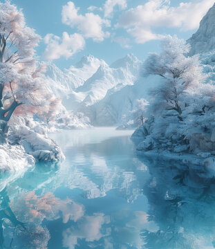 冰雪奇景：雪山映湖