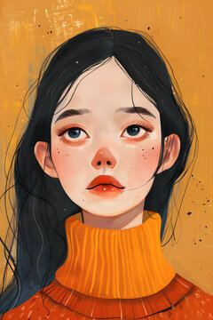 一個黑發(fā)藍(lán)眼睛的女孩的肖像