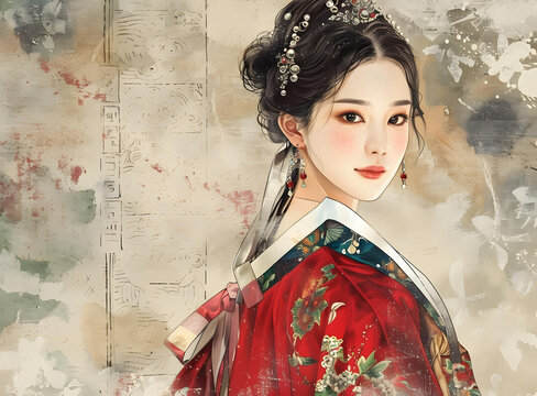 身穿紅衣的中國古代女子