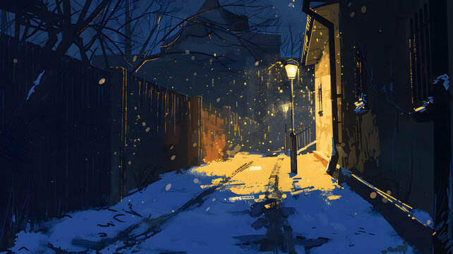 夜晚雪景街景