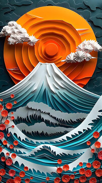 紙藝富士山和海浪