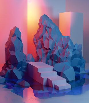 幾何圖形與多彩燈光抽象3D設(shè)計