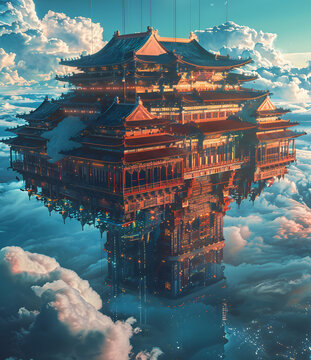 空中飄浮的中國宮殿