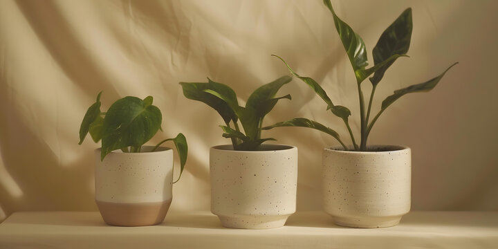白色貨架上的三盆綠植