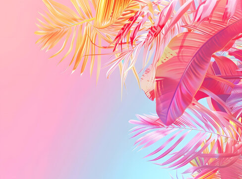 熱帶植物粉色橙色漸變背景