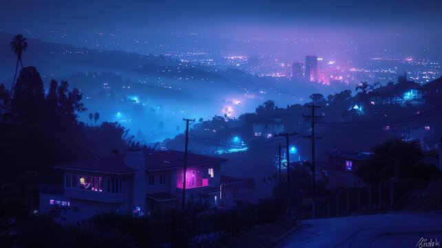 洛杉磯夜景插圖