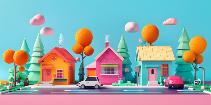 卡通彩色房屋街景