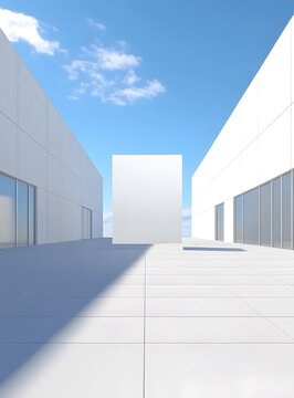 極簡白色建筑外墻與天空云朵