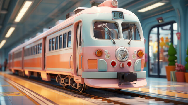 一輛粉藍(lán)色的列車?？吭谲囌? style=
