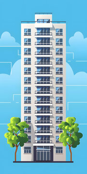 帶陽臺和樹木的現(xiàn)代建筑
