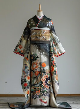 傳統(tǒng)日本和服，花鳥圖案