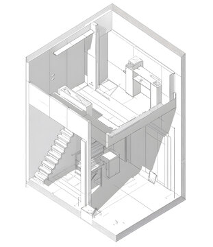 現(xiàn)代住宅閣樓設(shè)計(jì)等軸測草圖