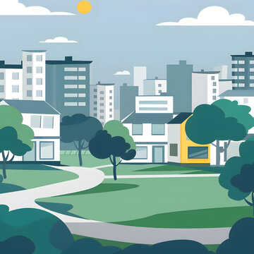 現(xiàn)代城市景觀，綠色的公園和房屋