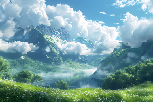 奇幻山谷的湖泊