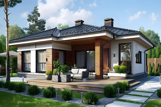 現(xiàn)代單層住宅，帶露臺(tái)