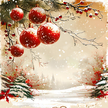圣誕節(jié)的紅球和雪松