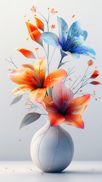 鮮艷花朵與白色花瓶