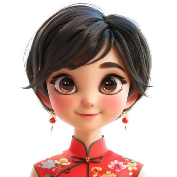 身穿紅色旗袍的中國女孩