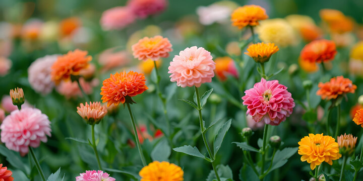 花園里盛開(kāi)的五彩繽紛的花朵