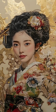 身穿和服的日本女性肖像