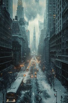 在暴風(fēng)雪中穿行于的街道上