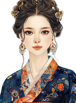身穿韓國(guó)傳統(tǒng)服飾的韓國(guó)女性