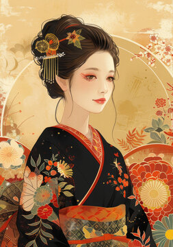 身著傳統(tǒng)和服的美麗亞洲女性