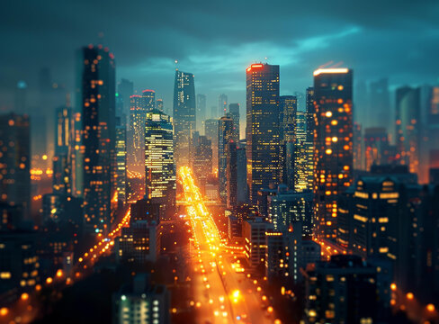 高樓林立的現(xiàn)代化都市俯瞰夜景