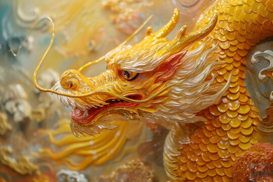 金碧輝煌的中國龍浮雕栩栩如生威嚴霸氣
