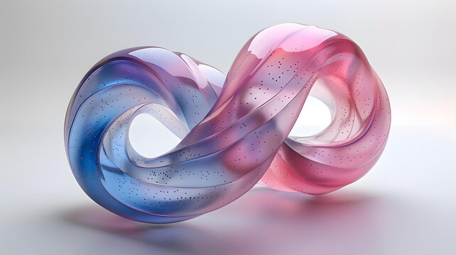 3D渲染的粉藍雙色透明莫比烏斯帶