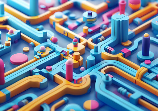 五彩繽紛的3D迷宮插圖