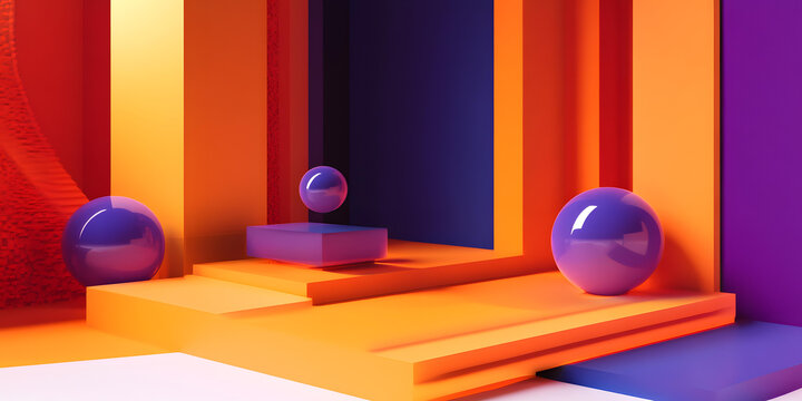 抽象幾何圖形橙紫色背景3D渲染