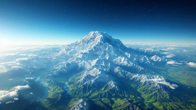 壯麗的雪山山脈在星空下高聳入云