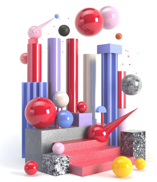 抽象幾何圖形和物體3D渲染