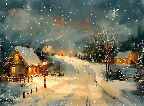 雪夜小鎮(zhèn)的AI圖片
