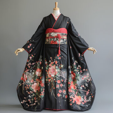 一件帶花卉圖案的和服