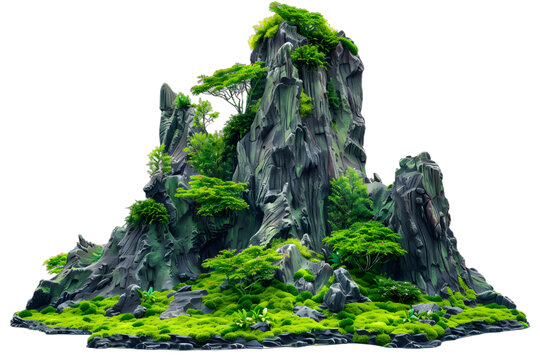 [免摳素材]綠苔覆蓋的山石景觀