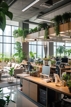 一個(gè)充滿植物的辦公室