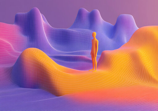 線框景觀中的抽象人物3D渲染