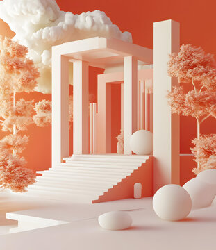 簡約白色建筑3D背景