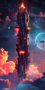 未來都市建筑景觀與星空