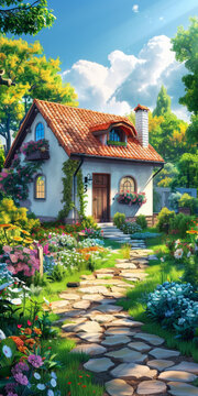 坐落在郁郁蔥蔥的花園中小屋