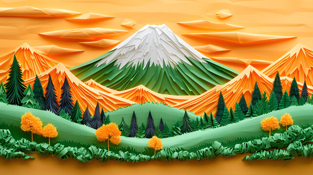 彩色紙藝山峰風(fēng)景