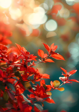 陽(yáng)光下的紅色樹葉